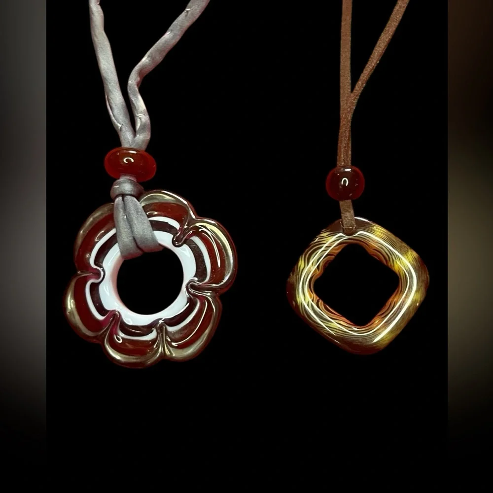 Costume Necklaces Set Of 2 Murano Style Glass W Colorful Pendant 18-20”